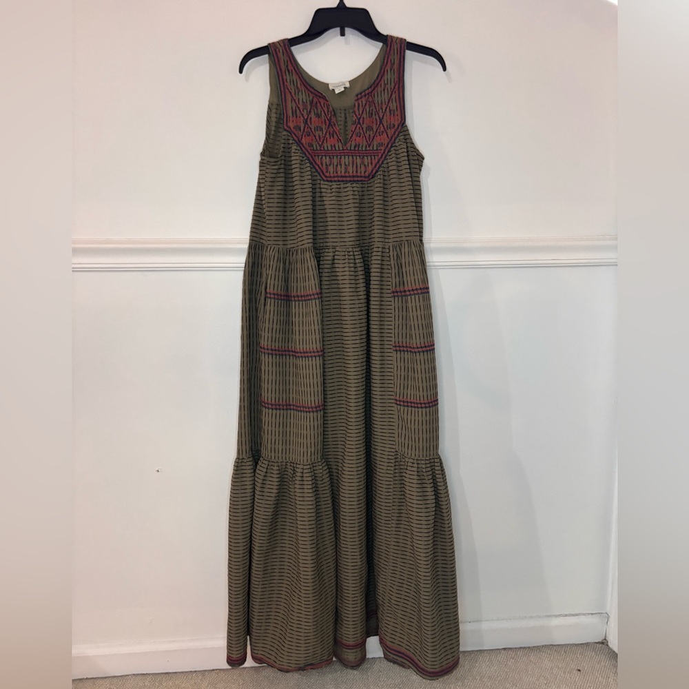Sundance Striped Maxi Dress with Red Embroidery